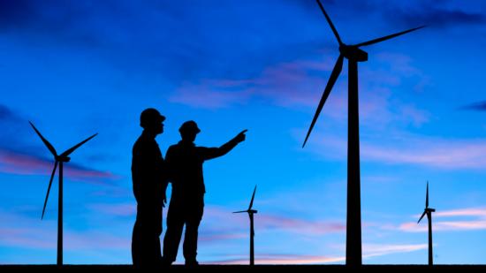 wind turbine workers dusk