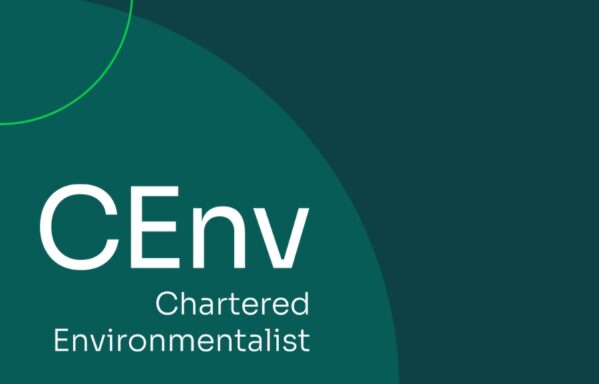 How to apply for chartered environmentalist cenv banner with logo. Green branded background with white chartered environmentalist logo